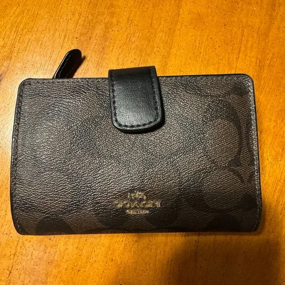 Coach Signature Medium Corner Zip Wallet L-Shaped Zipper Brown Leather pre-owned - Picture 7 of 7